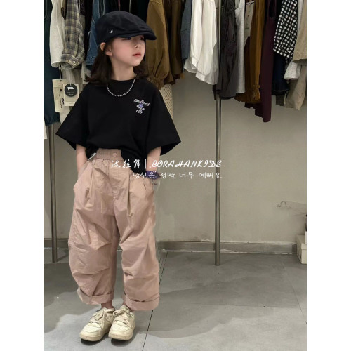 女童韓版洋氣短袖T恤2025兒童夏天男童寬松休閒上衣中大童打底t恤