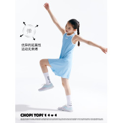 chopiyopi童裝 女童網球連衣裙夏季新款鑲邊圓領兒童收腰連衣裙