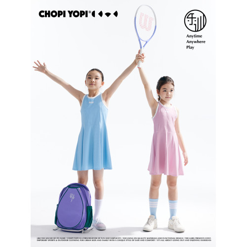 chopiyopi童裝 女童網球連衣裙夏季新款鑲邊圓領兒童收腰連衣裙