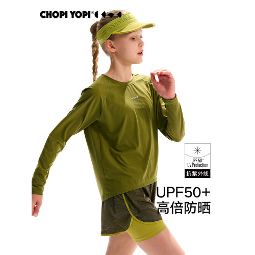 chopiyopi【紙片皮】女童插肩袖長袖T恤夏季新款防曬速乾運動衣