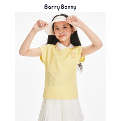 BarryBanny女童運動polo衫夏季新款兒童翻領純色簡約短袖T恤上衣