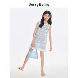 BarryBanny女童海洋無袖連衣裙2025夏季新款兒童裙子條紋背心裙女