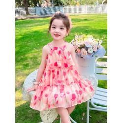 女童夏季無袖連衣裙2025新款兒童掛脖裙子女寶公主夏款吊帶裙紗裙