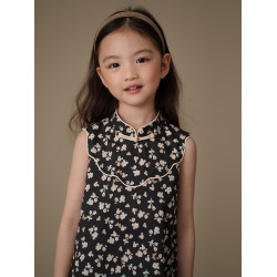 哈齒童裝夏季兒童碎花連衣裙女童新中式背心裙女孩夏裝簡約高級感