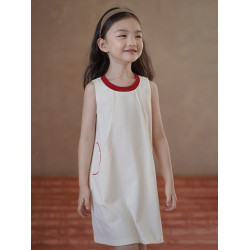 哈齒童裝兒童夏裝杏色裙子女童背心裙速乾透氣夏季薄連衣裙中大童
