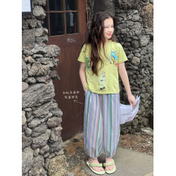 【多彩條】藍小爸童裝女童條紋束腳褲夏季新款兒童休閒彩色長褲