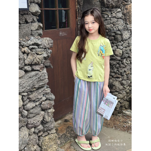 【多彩條】藍小爸童裝女童條紋束腳褲夏季新款兒童休閒彩色長褲