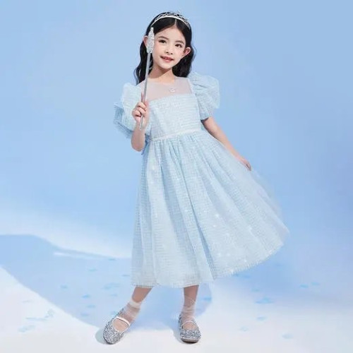 A033笛家女童公主裙2025夏裝泡泡袖公主裙長裙子兒童連衣裙