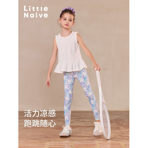 Little Naive兒童圓領t恤夏季新款木耳邊涼感上衣女童荷葉邊背心