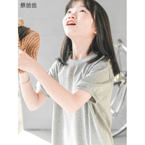 蔡爸爸童裝 2025款夏裝文藝t恤裙女童青少年淺灰色圓領連衣裙539