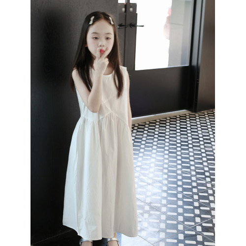 氣質白色女童連衣裙2025新款夏季女孩無袖純棉長款裙子兒童公主裙
