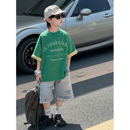 男童夏季短袖套裝兒童夏款韓版2025新款中小童卡通工裝五分褲童裝