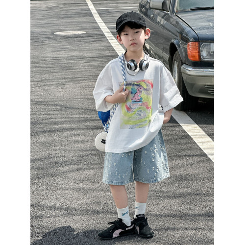 男童夏季短袖套裝兒童夏款韓版2025新款中小童卡通工裝五分褲童裝