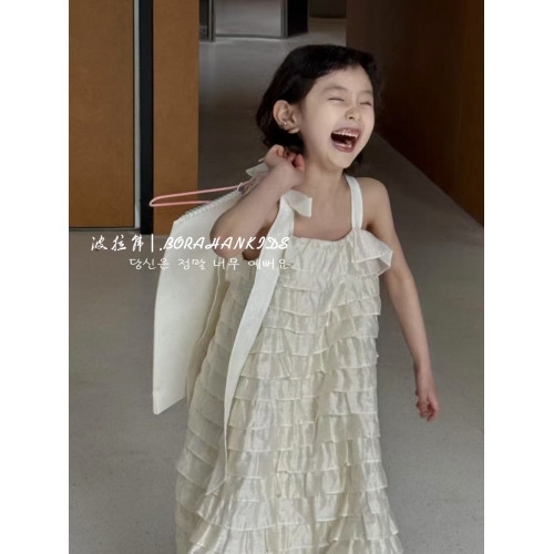 波拉韓女童蛋糕裙春夏新款2025小女孩吊帶連衣裙兒童公主裙長裙子