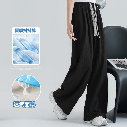 褲子女童夏季冰絲濶腿褲薄款2025新款洋氣青少年女孩速乾直筒褲夏