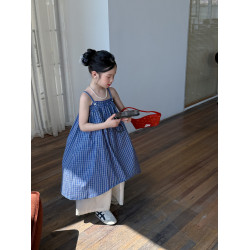 童裙2025夏款女童韓版小格子吊帶裙兒童休閒寬松度假無袖連衣裙
