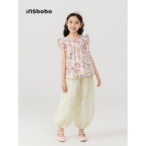 INSbobo童裝女童短袖t恤2025新款兒童上衣洋氣女孩夏裝碎花衣服薄