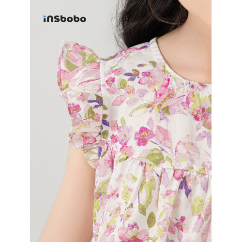 INSbobo童裝女童短袖t恤2025新款兒童上衣洋氣女孩夏裝碎花衣服薄