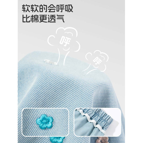 小豬班納牛仔濶腿褲女童褲子夏薄款2025新款耐磨天絲綉花直筒褲PC