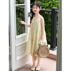 女童夏天超好看連衣裙2025新款女大童無袖度假風兒童海邊公主裙子
