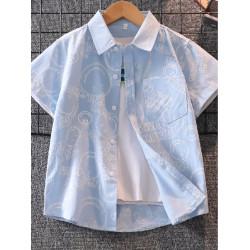 男童純棉短袖襯衫2025夏裝新款中大童男孩兒童襯衣夏裝衣服洋氣薄