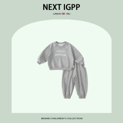 英國NEXT IGPP男童休閒套裝男孩春季新品字母綉花衛衣衛褲兩件套