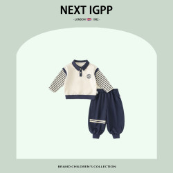 英國NEXT IGPP男童學院風套裝春秋季男童條紋襯衫Polo衛衣兩件套