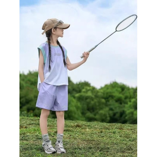女童速乾運動套裝夏冰絲大童2025新款兒童夏季無袖背心短褲兩件套