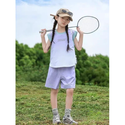 女童速乾運動套裝夏冰絲大童2025新款兒童夏季無袖背心短褲兩件套