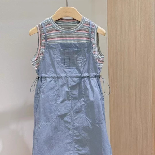 韓國設計師品牌童裝2025夏款女童兒童中大童假兩件連衣裙裙子