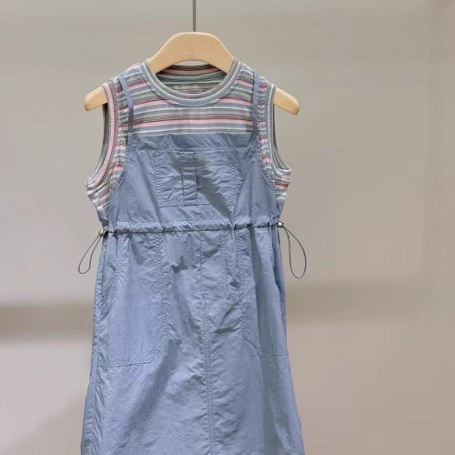 韓國設計師品牌童裝2025夏款女童兒童中大童假兩件連衣裙裙子
