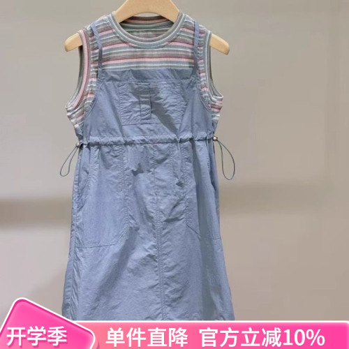 韓國設計師品牌童裝2025夏款女童兒童中大童假兩件連衣裙裙子