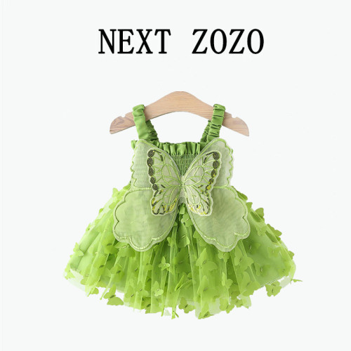 英國Next Zozo女童洋氣蝴蝶翅膀吊帶裙女寶周嵗服網紗生日公主裙
