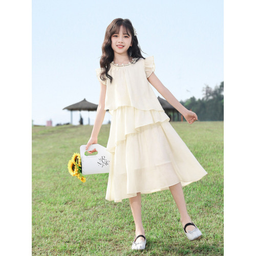 女童連衣裙夏裝2025新款兒童洋氣雪紡公主裙子大童夏季蛋糕沙灘裙