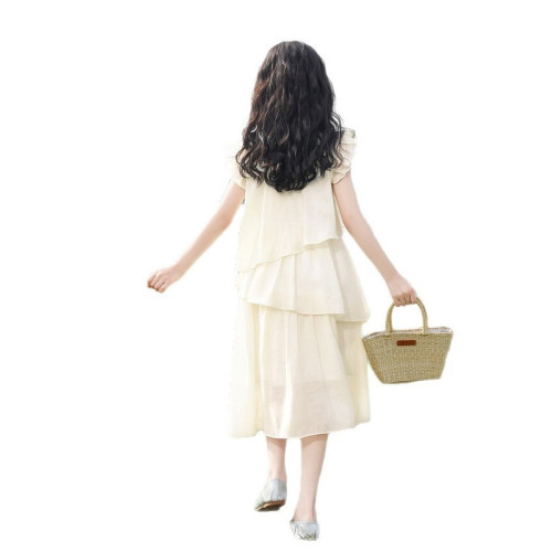 女童連衣裙夏裝2025新款兒童洋氣雪紡公主裙子大童夏季蛋糕沙灘裙