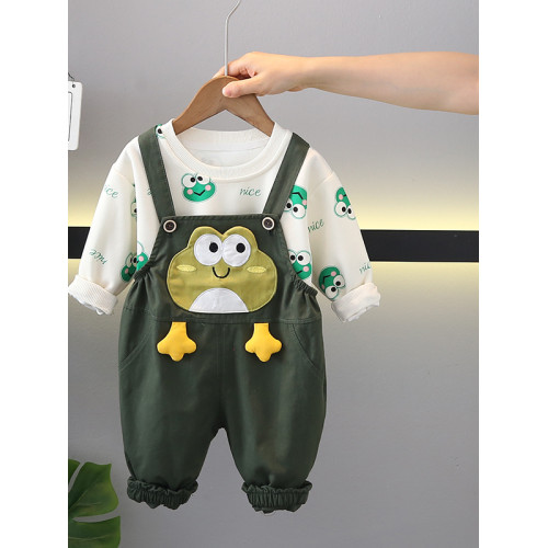 男童春裝套裝2025新款兒童洋氣時髦衣服男孩衛衣背帶褲卡通兩件套