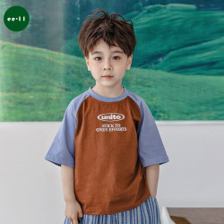 ee·11潮牌兒童t恤2025夏季新款男童字母短袖復古插肩袖短袖上衣
