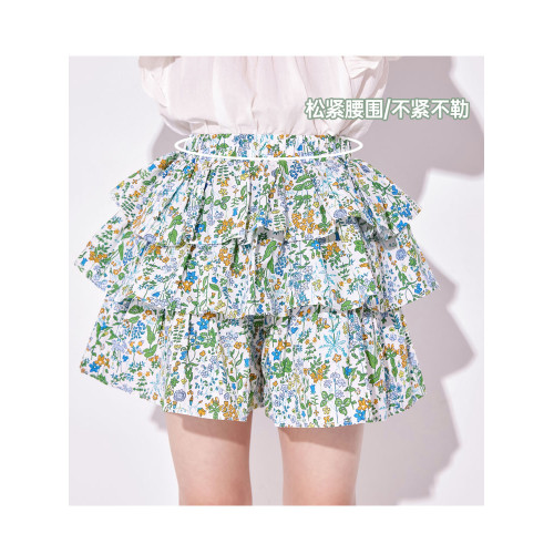女童褲裙夏季薄款純棉碎花短褲兒童百褶裙2025新款全棉大童蛋糕裙