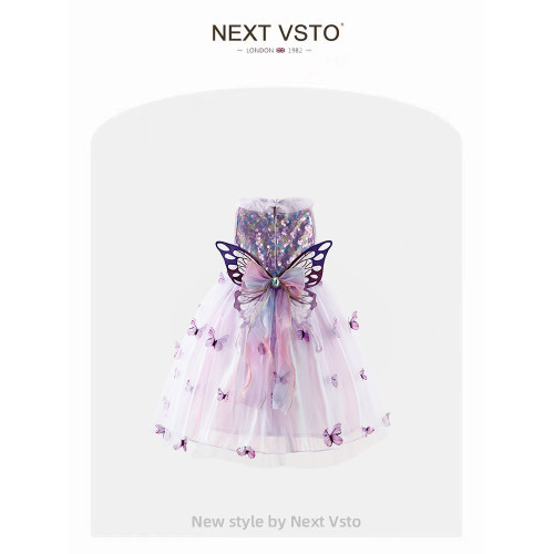 英國NEXT VSTO女童連衣裙夏季兒童蝴蝶背心裙小女孩網紗公主裙子