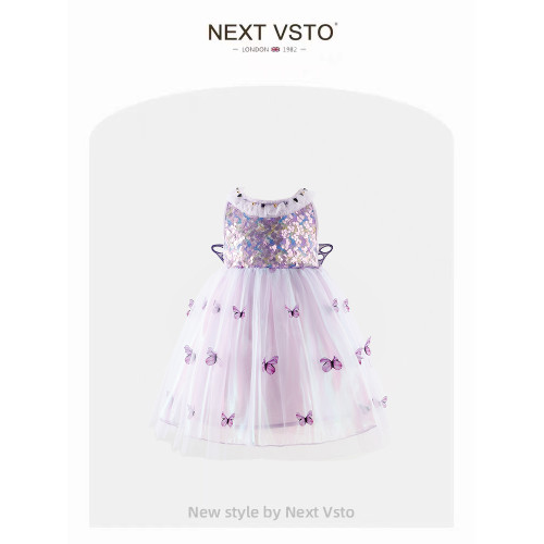 英國NEXT VSTO女童連衣裙夏季兒童蝴蝶背心裙小女孩網紗公主裙子