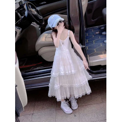 女童連衣裙夏季套裝兒童夏裝牛仔馬甲中大童吊帶蛋糕長款沙灘裙子
