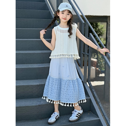 海邊裙子女童夏季2025新款女孩沙灘裙夏裝旅遊連衣裙度假長裙套裝