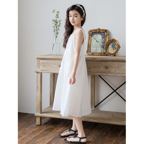 女童白色連衣裙2025新款夏季森系吊帶裙女孩沙灘長裙洋氣度假裙子