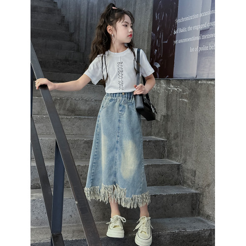 女童連衣裙套裝春夏裝2025新款牛仔裙夏款中大童女孩兒童洋氣裙子