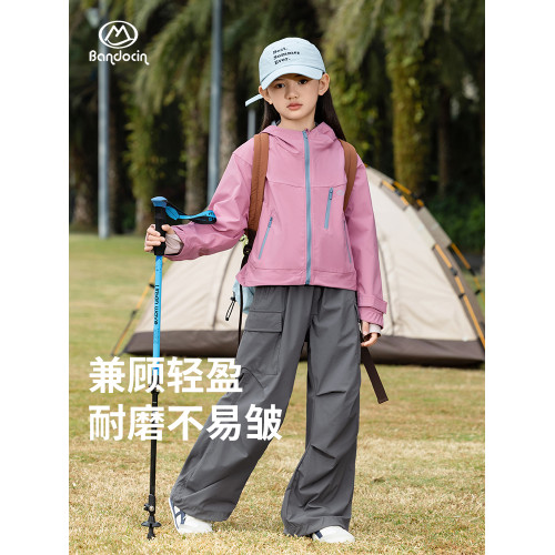 半度閒女童秋裝繖兵褲純色大口袋洋氣2025新款兒童春秋款運動長褲