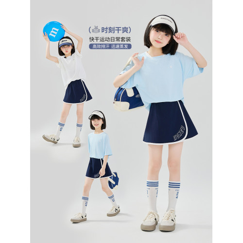 女童運動速乾套裝兒童夏季短袖羽毛球服網球短裙女大童訓練乒乓球