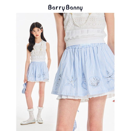 BarryBanny女童海洋褲裙2025夏季新款甜美清新兒童夏日休閒半身裙