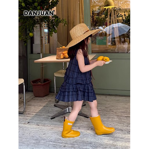 韓國2025夏季新款女童連衣裙兒童夏裝洋氣不規則背心裙女大童裙子