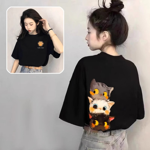 韓系潮洋氣時髦純棉中大兒童短袖t恤女2025夏季女童圓領潮牌上衣