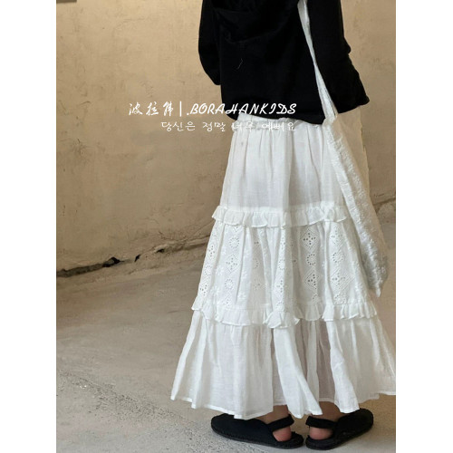 波拉韓女童半身裙夏季兒童蕾絲花邊長裙2025新款女孩蛋糕裙公主裙